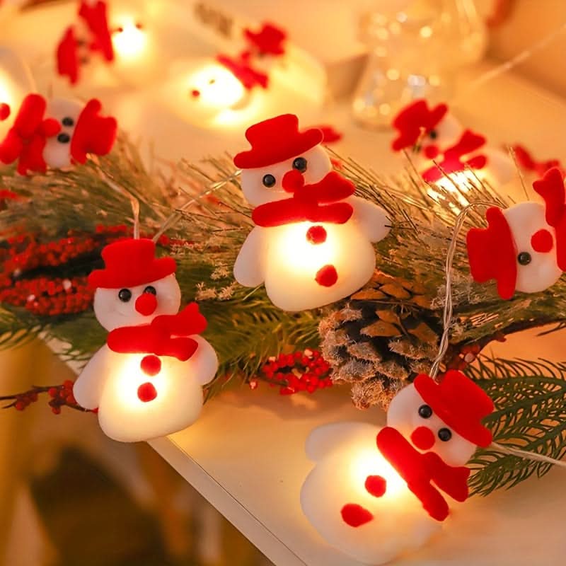 10 Luzes de Corda de Boneco de Neve LED - Aparência Vermelho e Branco / Cor de luz quente