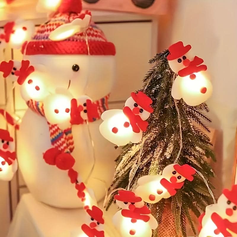 10 Luzes de Corda de Boneco de Neve LED - Aparência Vermelho e Branco / Cor de luz quente