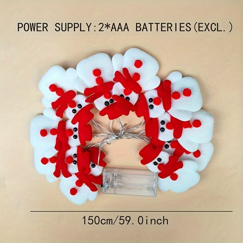 10 Luzes de Corda de Boneco de Neve LED - Aparência Vermelho e Branco / Cor de luz quente
