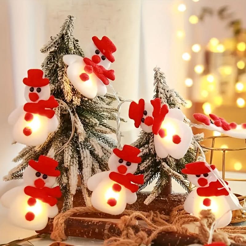 10 Luzes de Corda de Boneco de Neve LED - Aparência Vermelho e Branco / Cor de luz quente