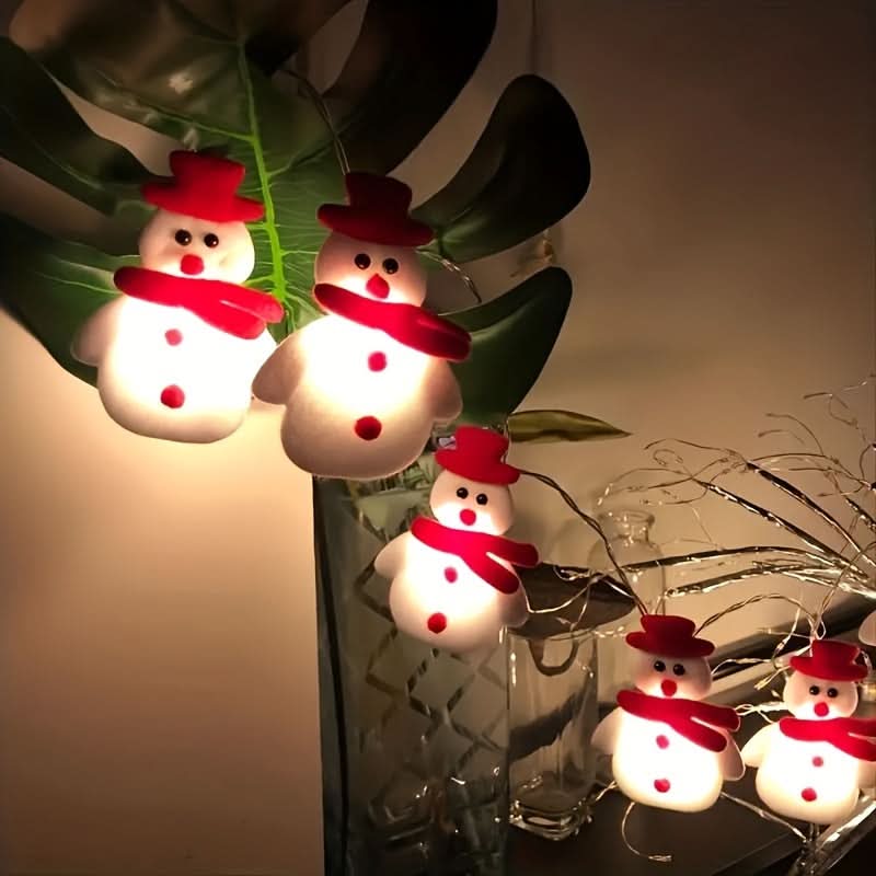 10 Luzes de Corda de Boneco de Neve LED - Aparência Vermelho e Branco / Cor de luz quente