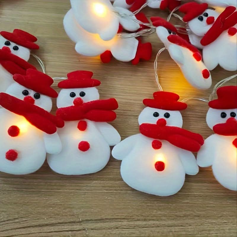 10 Luzes de Corda de Boneco de Neve LED - Aparência Vermelho e Branco / Cor de luz quente