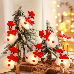 10 Luzes de Corda de Boneco de Neve LED - Aparência Vermelho e Branco / Cor de luz quente
